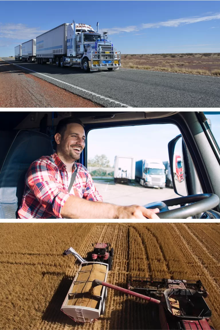 Man Driving Truck and Trucks Loading Grains