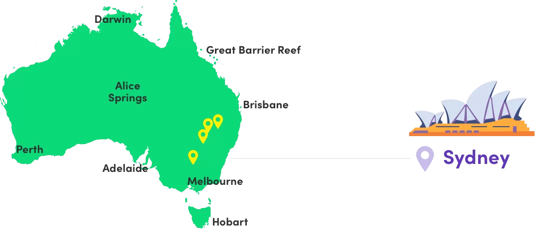 australia map with nsw locations